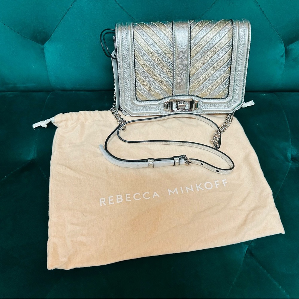 Rebecca Minkoff Small Love Chevron Quilted Metallic Leather Crossbody Bag